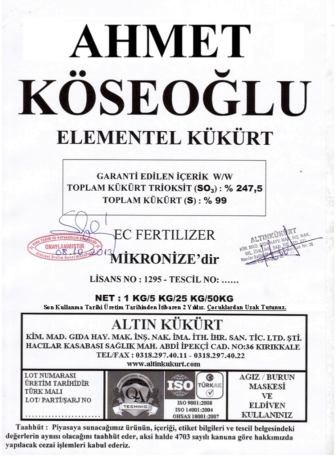 Altınkükürt - Ahmet Köseoğlu Kükürt Etiket